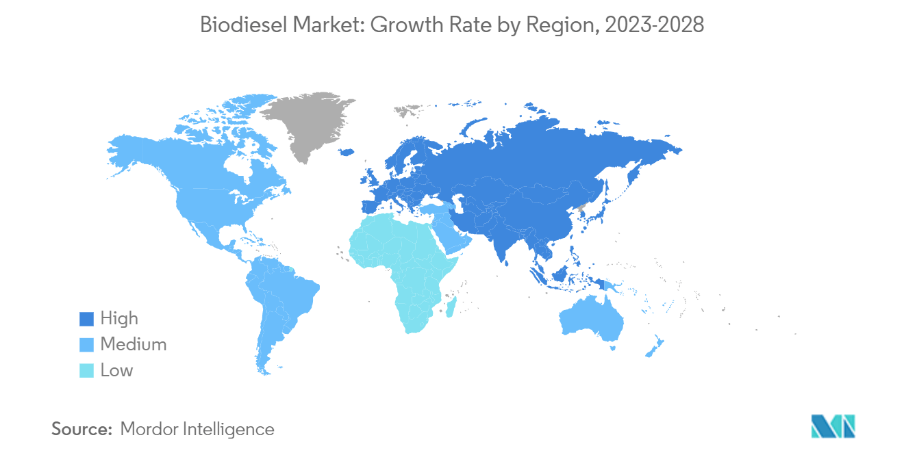 生物柴油市场 - 按地区划分的增长率，2023-2028