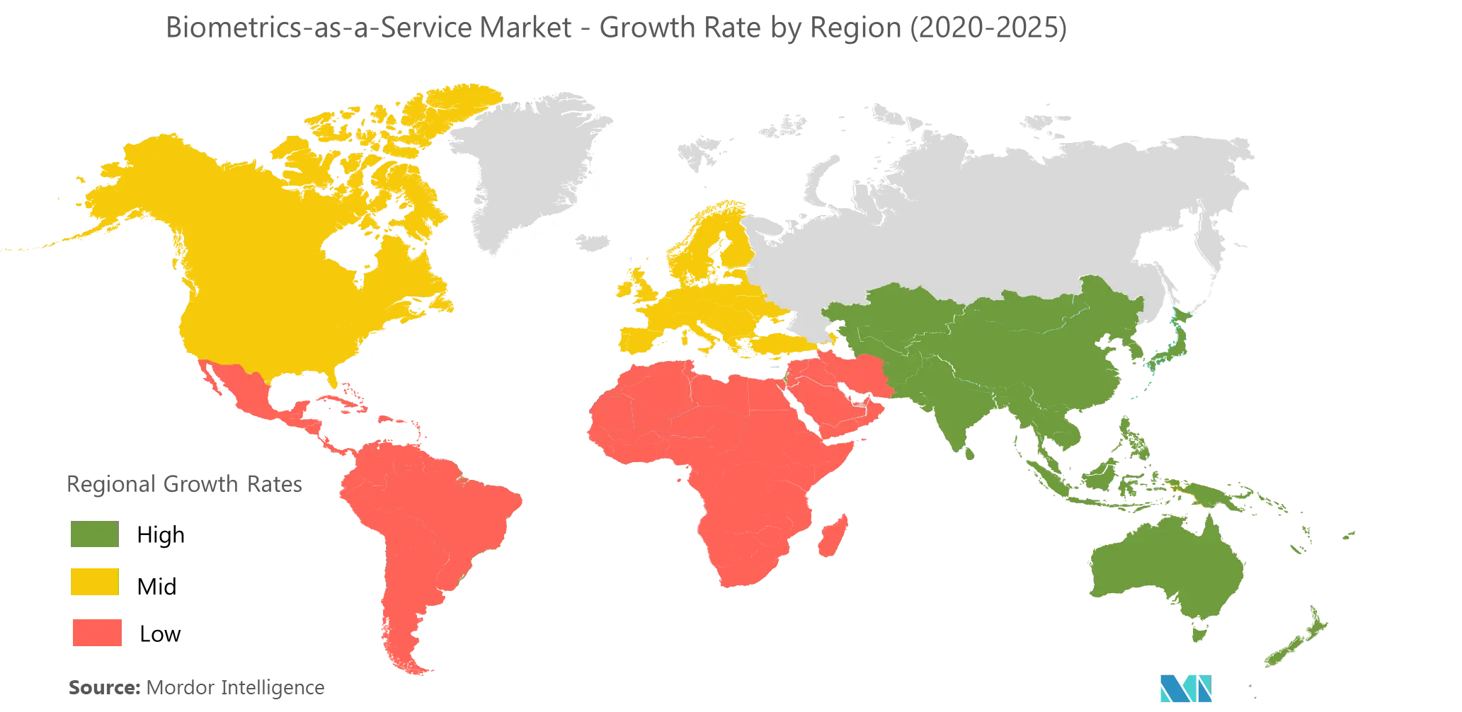 Biometrics-As-A-Service Market  Growth Rate by Region (2020-2025)