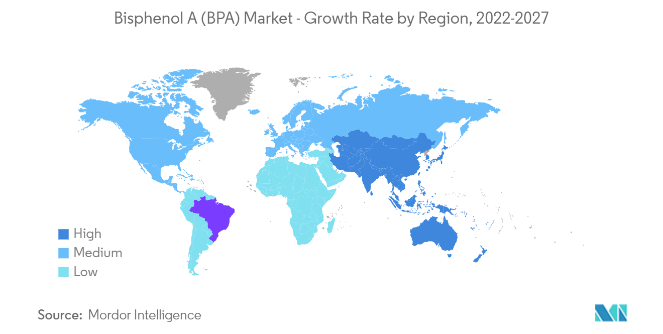 双酚 A (BPA) 市场 - 按地区划分的增长率，2022-2027 年