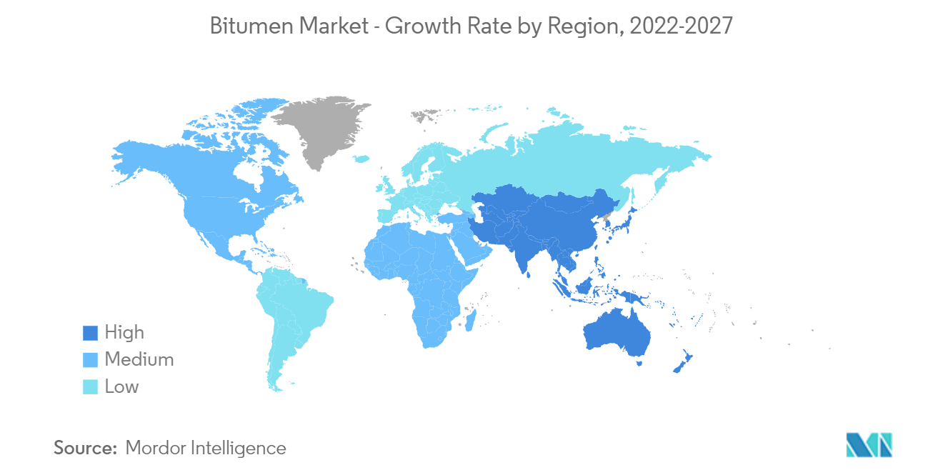 沥青市场 - 按地区划分的增长率，2022-2027 年