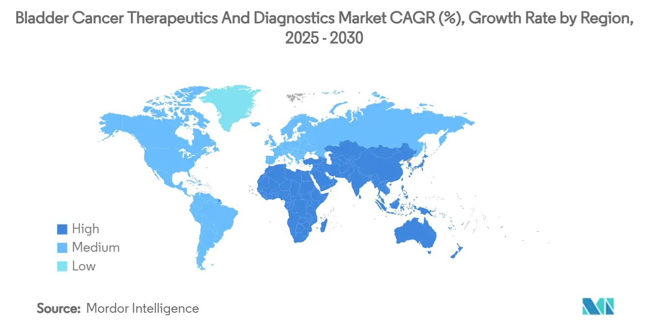 Tasso di crescita annuo composto (CAGR) del mercato delle terapie e della diagnostica per il cancro alla vescica (%), per regione