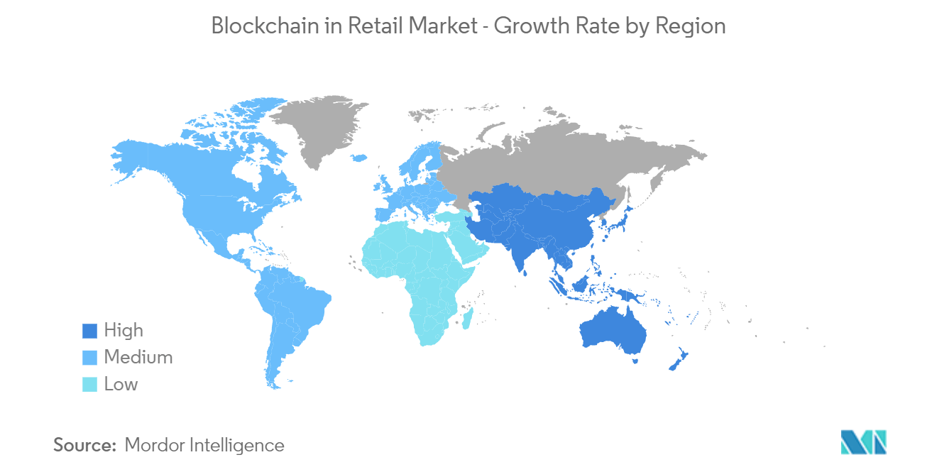 Blockchain في سوق التجزئة Blockchain في سوق التجزئة - معدل النمو حسب المنطقة
