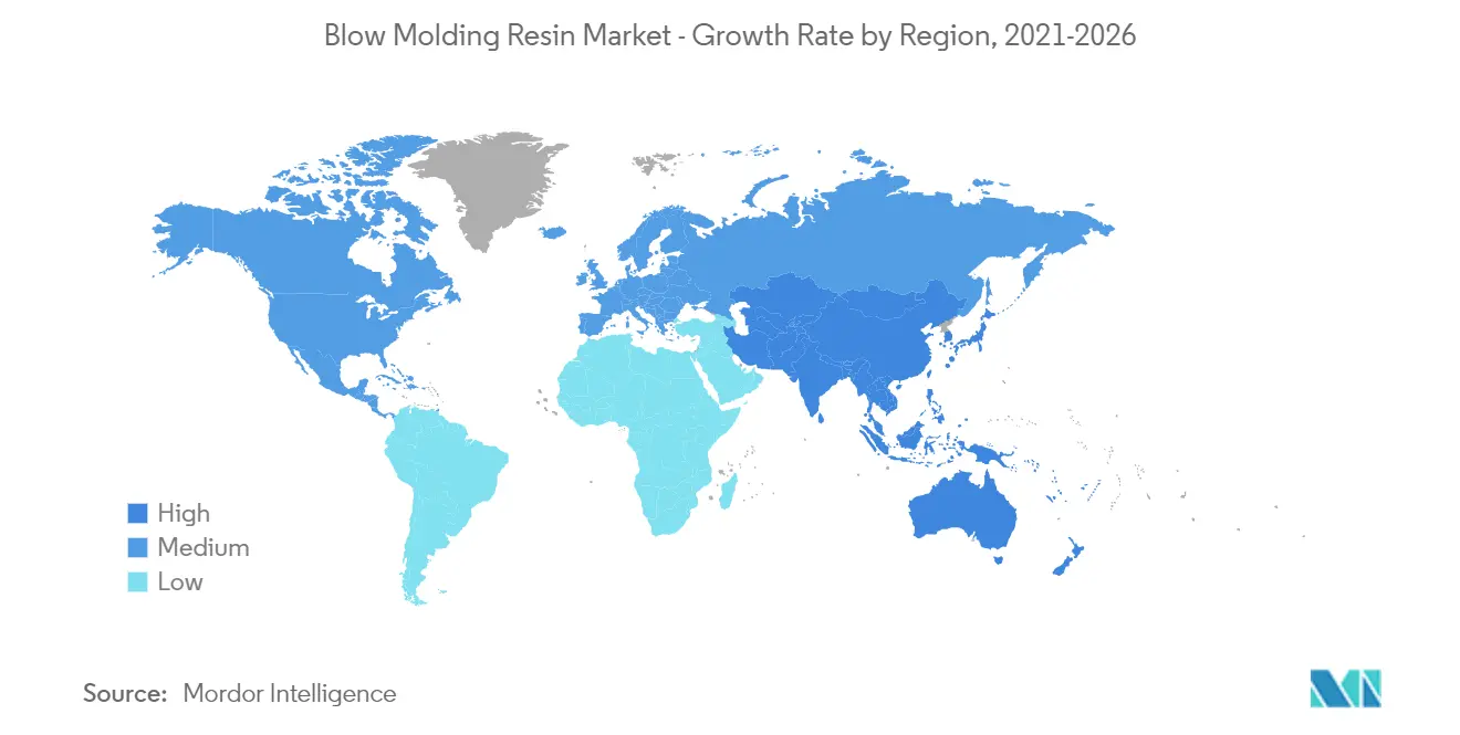 Mercado de resinas de moldeo por soplado tasa de crecimiento por región, 2023-2028