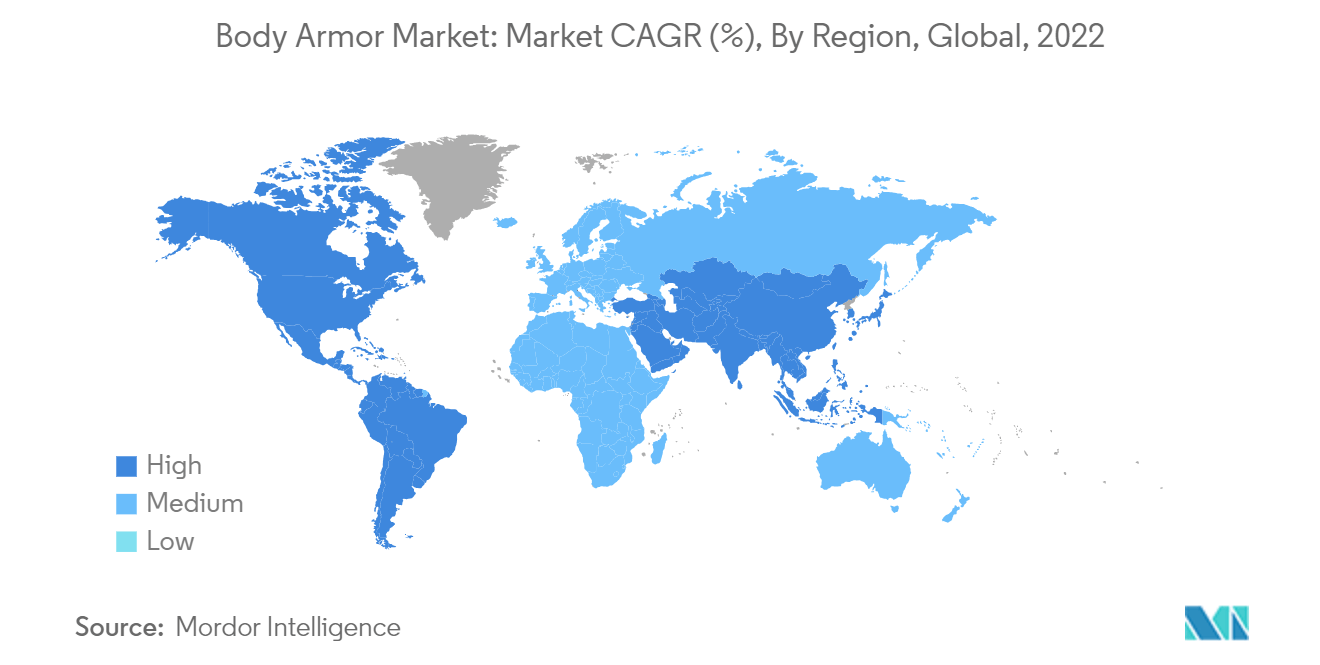 Рынок бронежилетов – темпы роста по регионам (2023–2028 гг.)