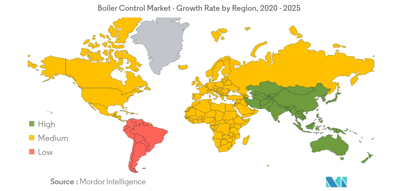 Thị trường điều khiển nồi hơi - Tốc độ tăng trưởng theo khu vực, 2020 - 2025