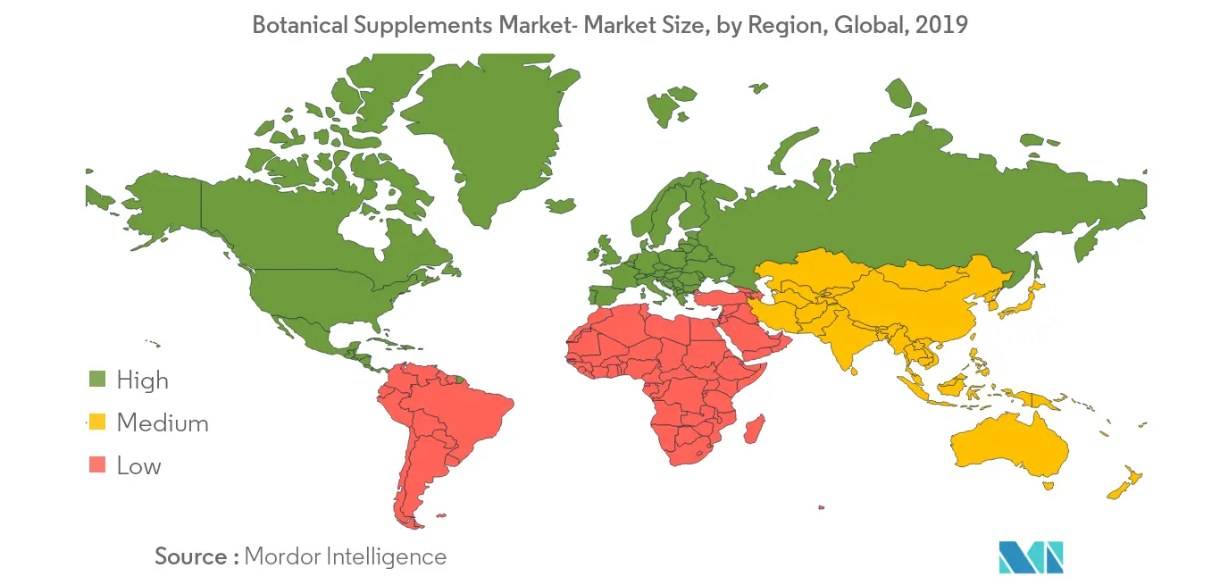Markt für pflanzliche Nahrungsergänzungsmittel - Marktgröße, nach Region, global, 2019