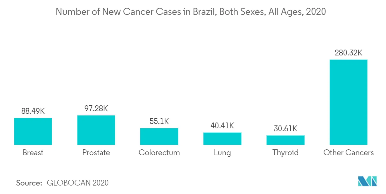 Number of New Cancer Cases in Brazil, Both Sexes, All Ages, 2020