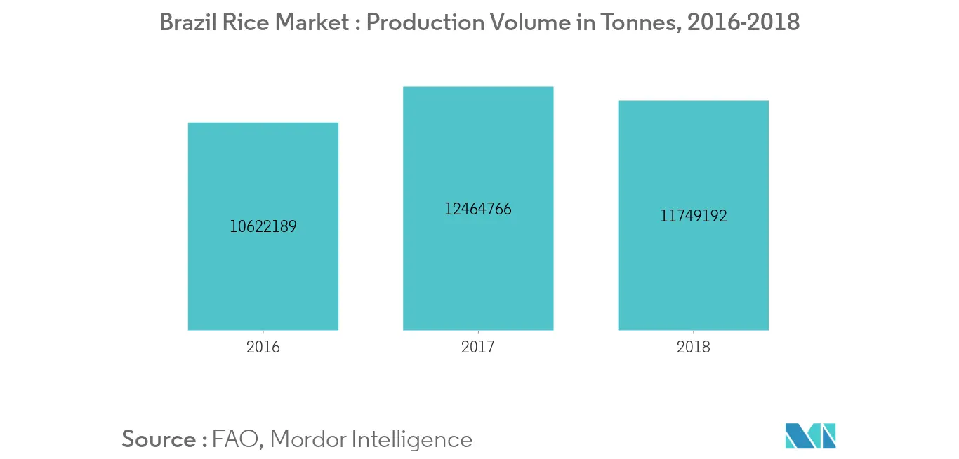 Brazil Rice Market, Production Volume, Tonnes, 2016-2018