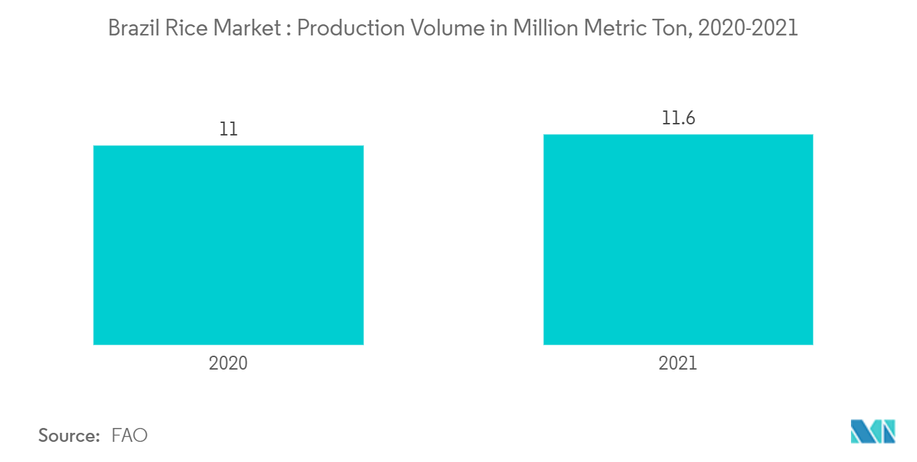 巴西大米市场：产量（百万公吨）（2020-2021）