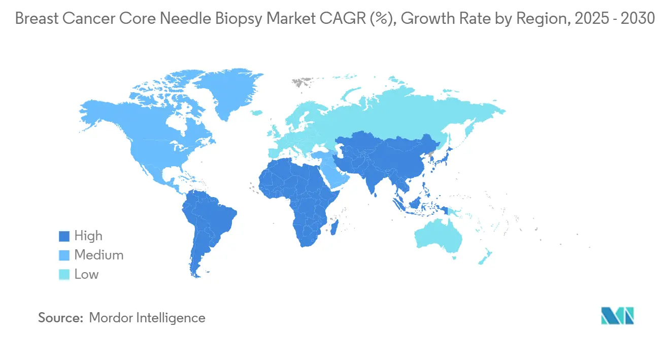 유방암 핵심 바늘 생검 바카라 사이트 CAGR(%), 지역별 성장률