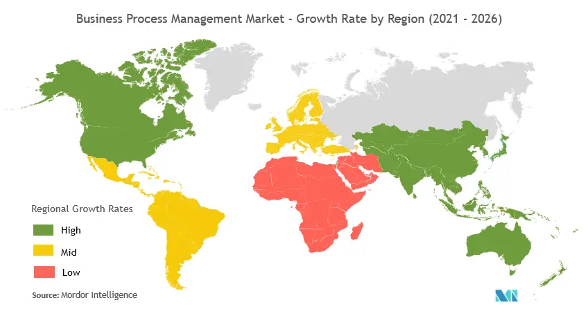 Business Process Management Market - Growth Rate by Region, 2021 - 2026