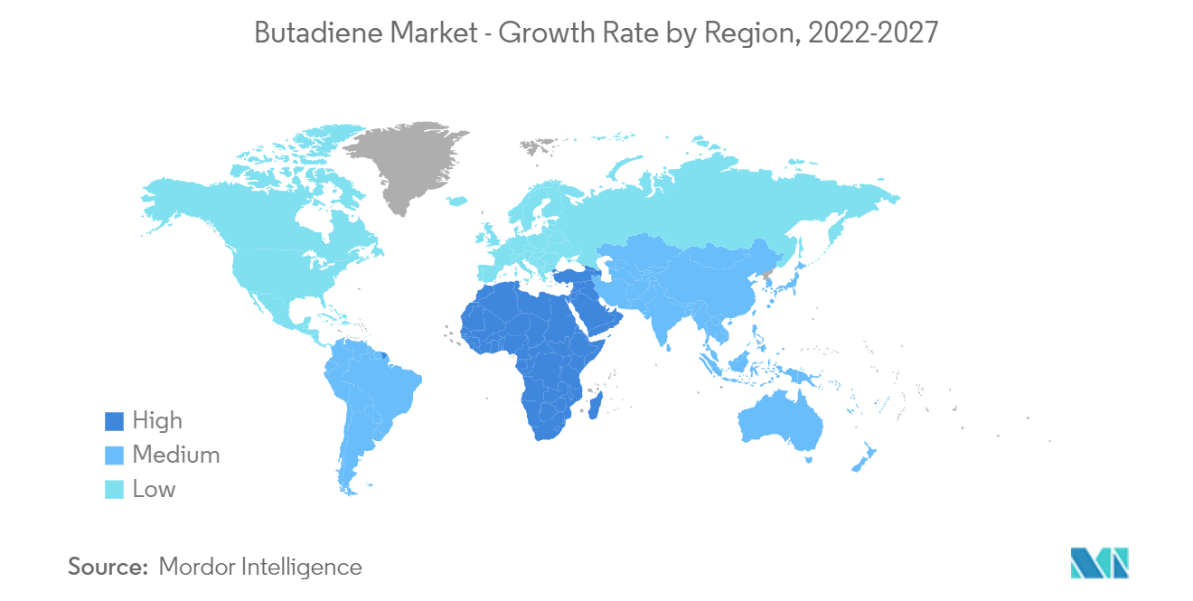 سوق البيوتادين - معدل النمو حسب المنطقة، 2022-2027