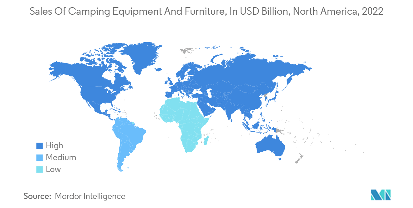 Markt für Campingausrüstung und -möbel Umsatz mit Campingausrüstung und -möbeln in Mrd. USD, Nordamerika, 2022 