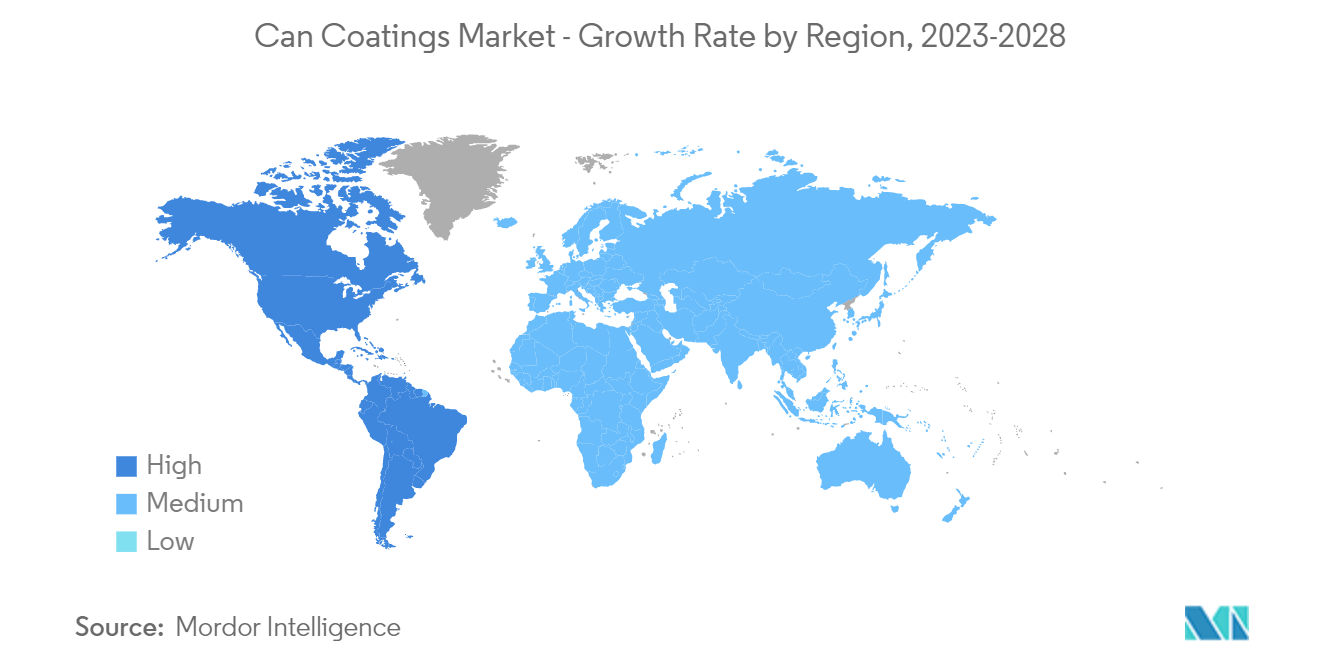 Mercado de recubrimientos de latas - Tasa de crecimiento por región, 2023-2028