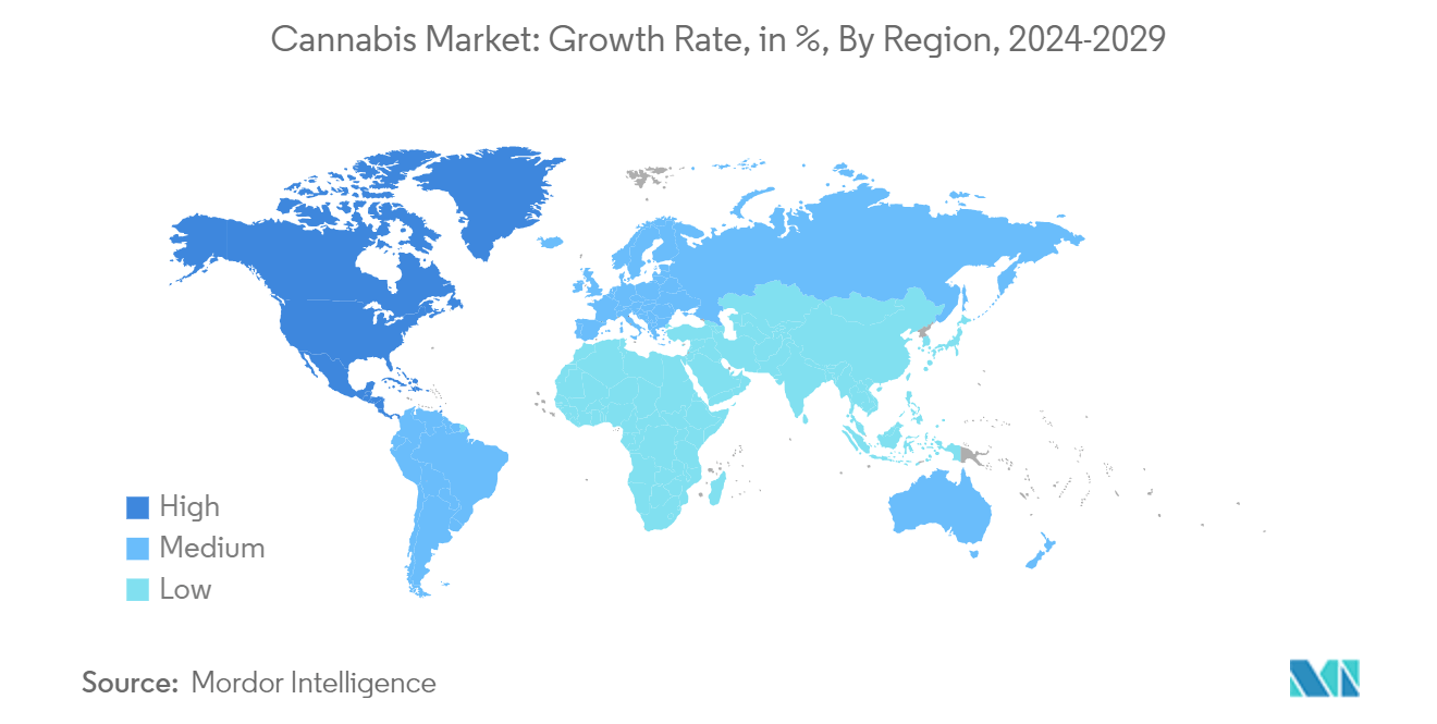 Cannabis Market: Growth Rate, in %, By Region, 2024-2029