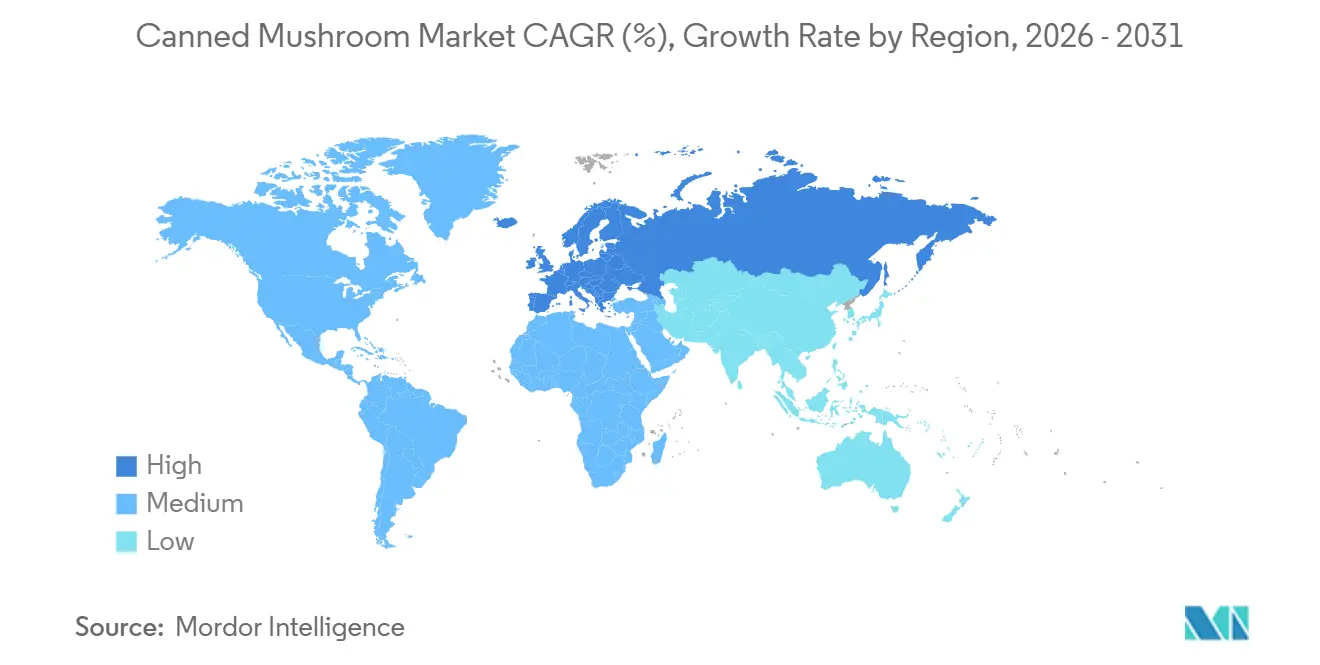 Canned Mushroom Market CAGR (%), Growth Rate by Region