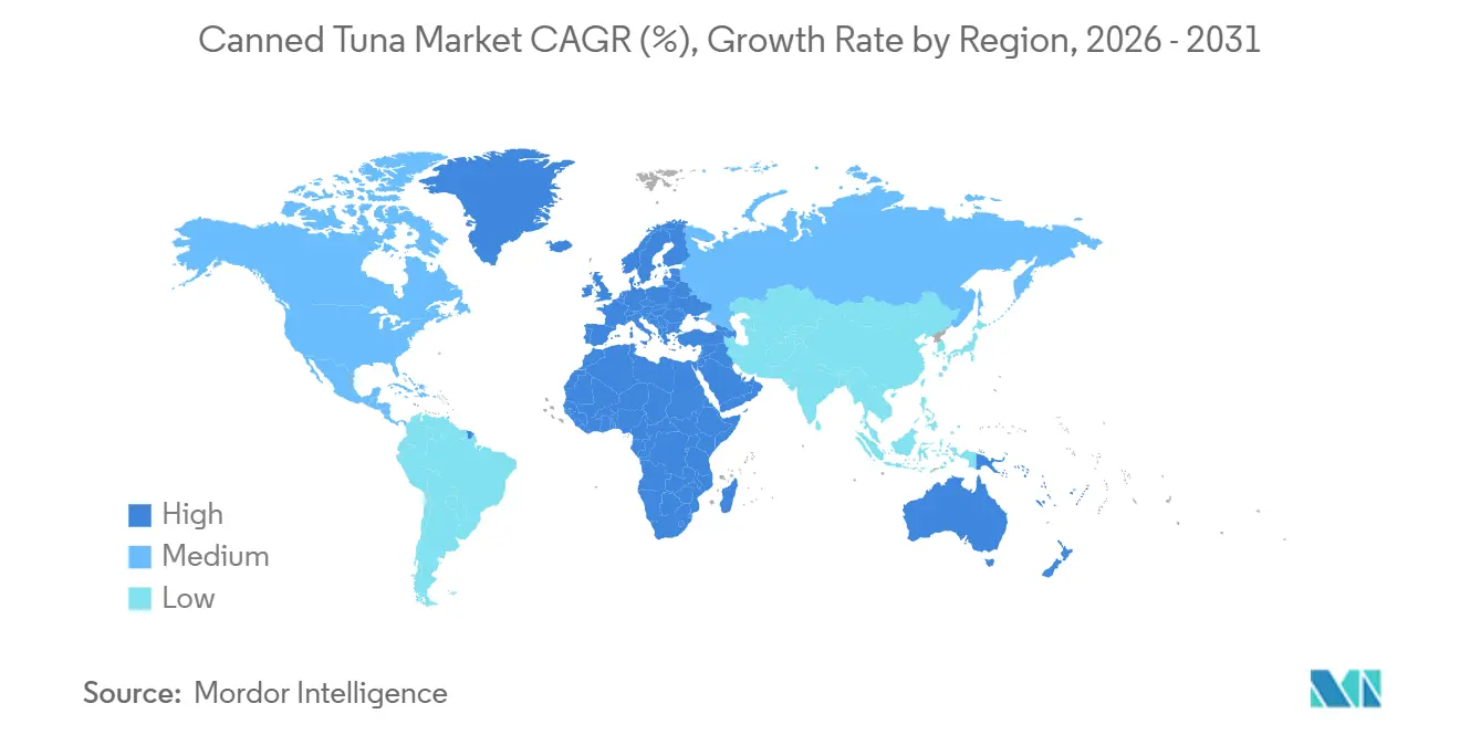 Canned Tuna Market CAGR (%), Growth Rate by Region