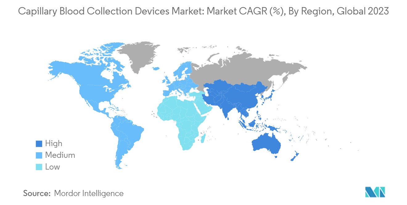 毛細血管採血デバイス市場市場CAGR(%)、地域別、世界2023年