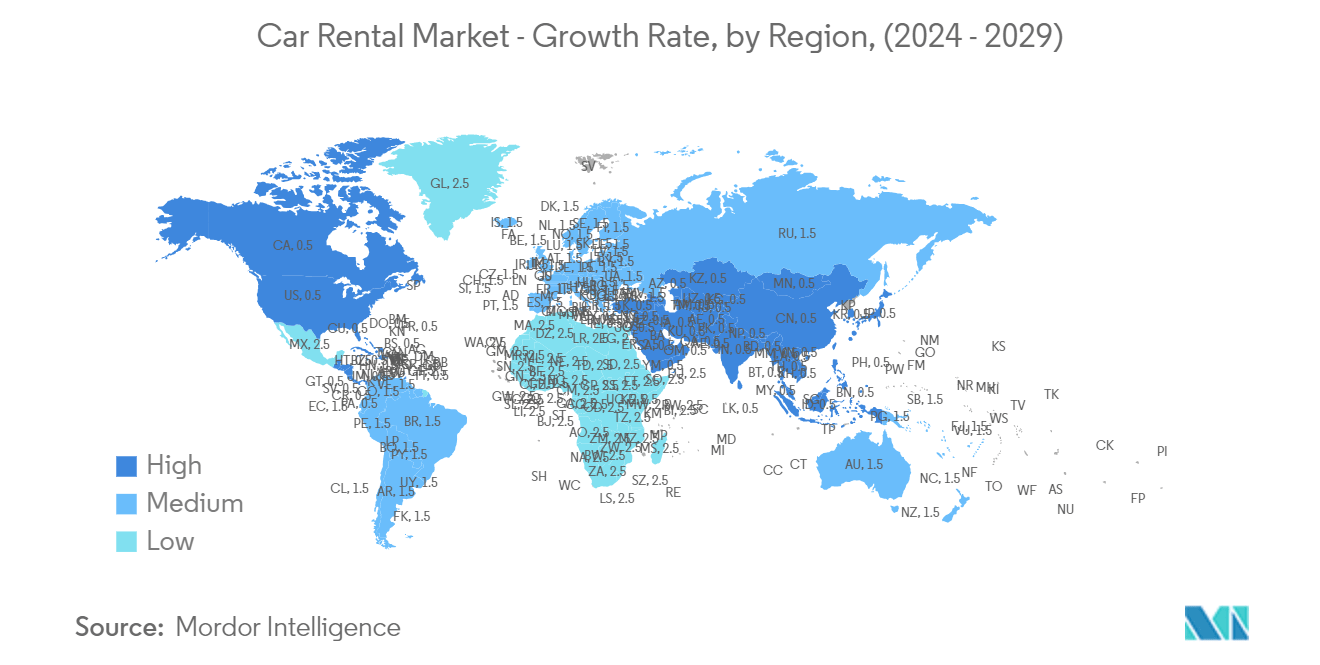 Car Rental Market - Growth Rate, by Region, (2024 - 2029)