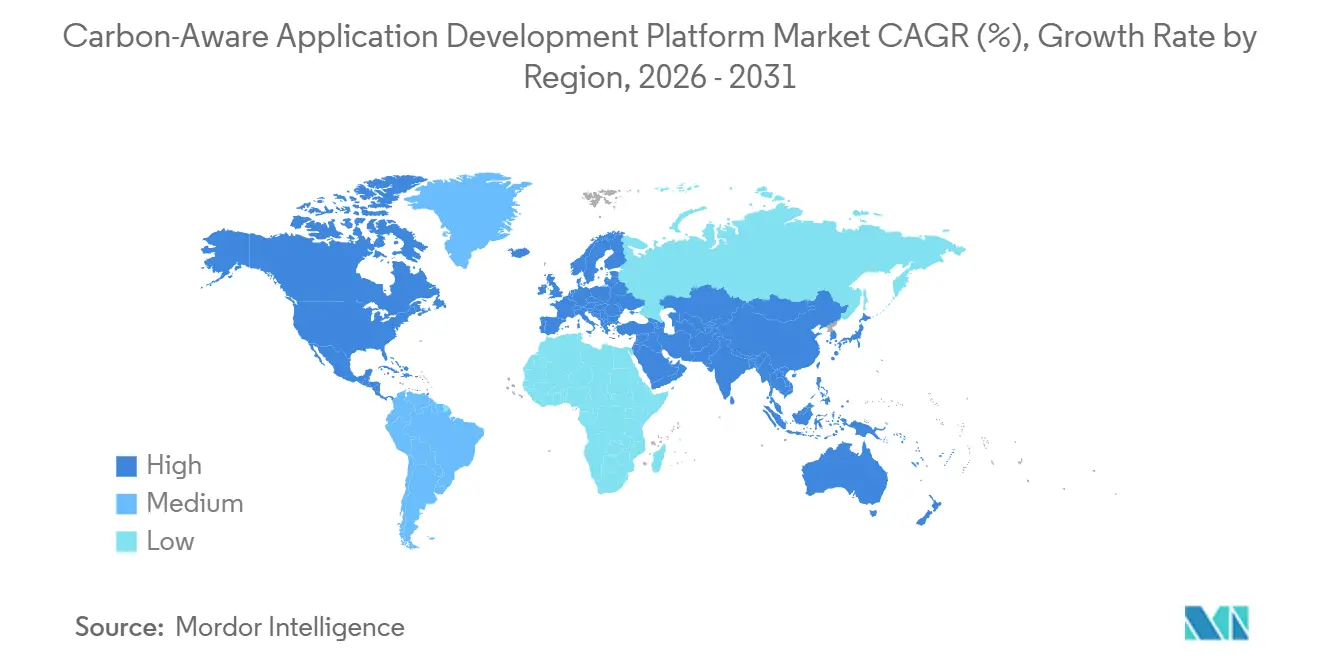 CAGR (%) du marché des plateformes de développement d'applications axées sur le carbone, taux de croissance par région