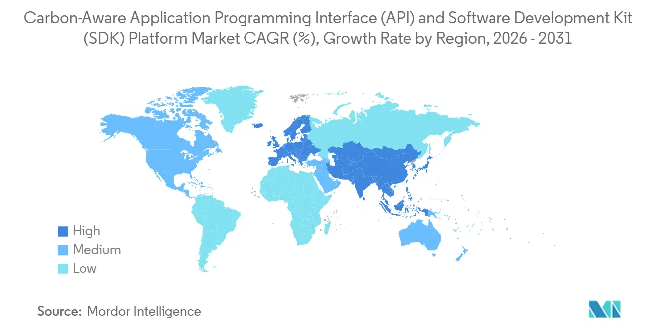 カーボンアウェア・アプリケーション・プログラミング・インターフェース(API)およびソフトウェア開発キット(SDK)プラットフォーム市場CAGR(%)、地域別成長率