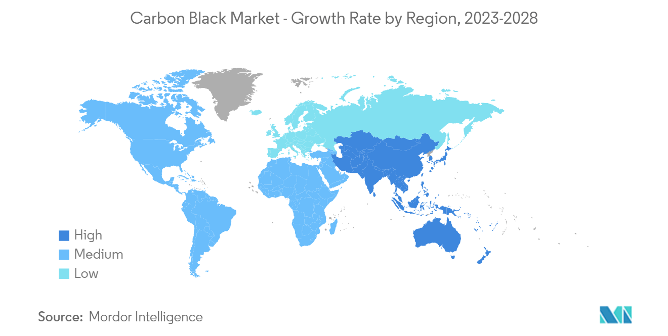 炭黑市场 - 按地区划分的增长率，2023-2028 年