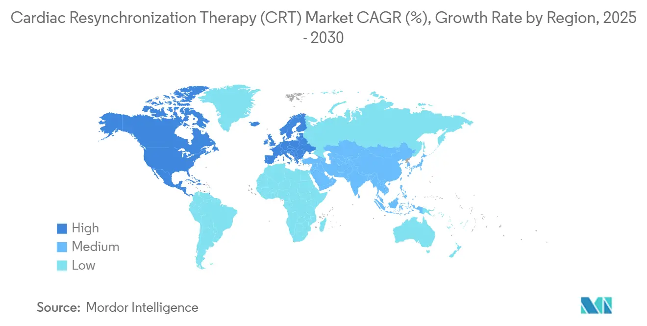 Terapia di resincronizzazione cardiaca (CRT) CAGR del mercato (%), tasso di crescita per regione