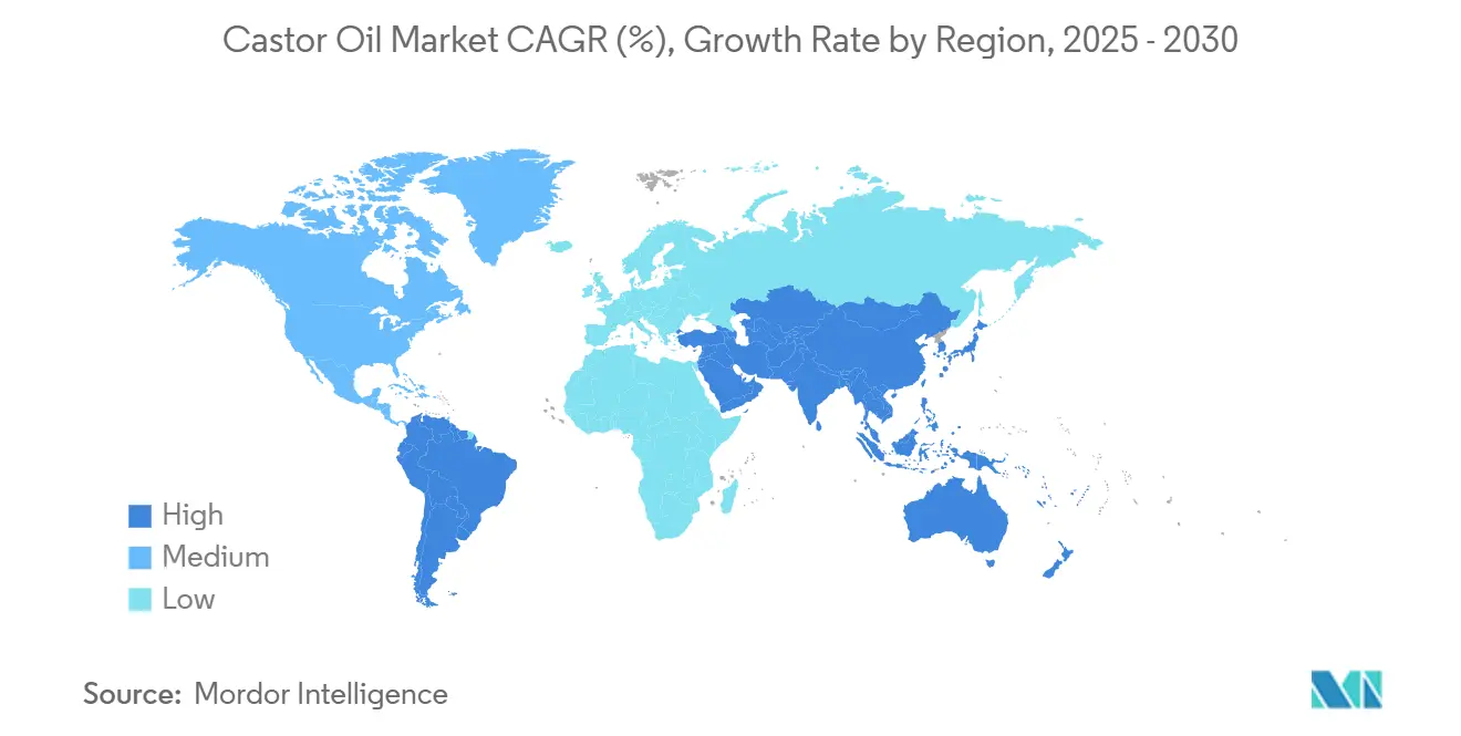 캐스터 오일 시장 CAGR(%), 지역별 성장률