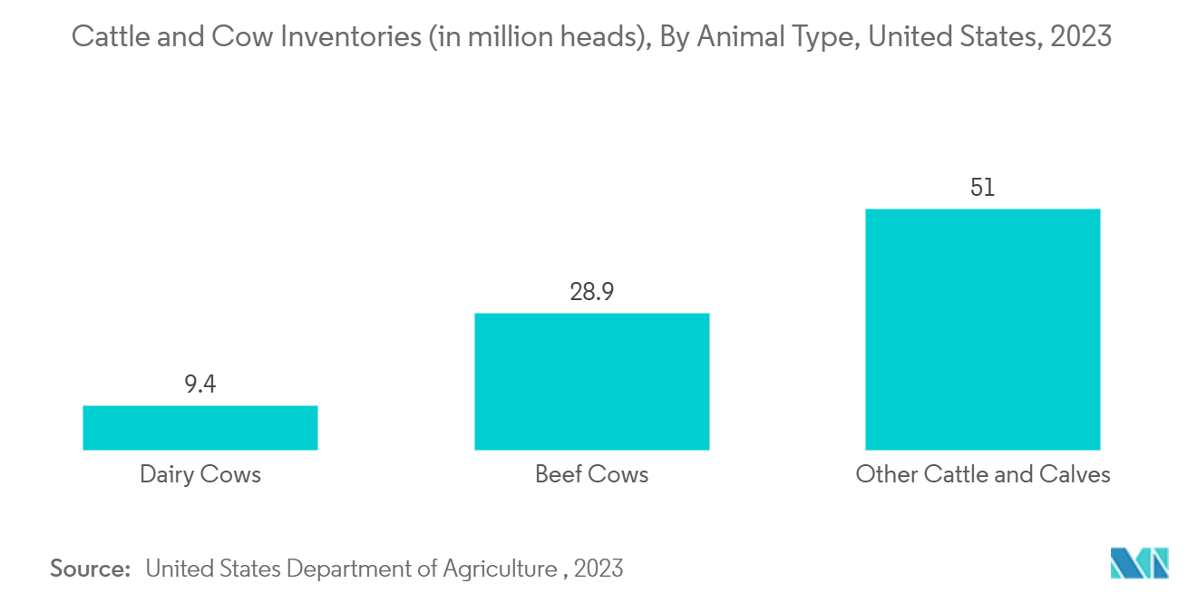 Cattle Management Software Market: Cattle and Cow Inventories (in million heads), By Animal Type, United States, 2023