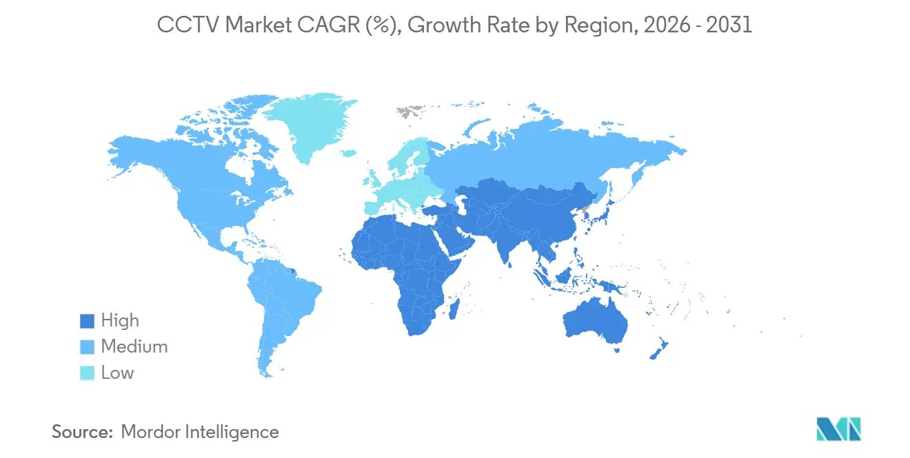Tasa de Crecimiento del Mercado de CCTV por Región