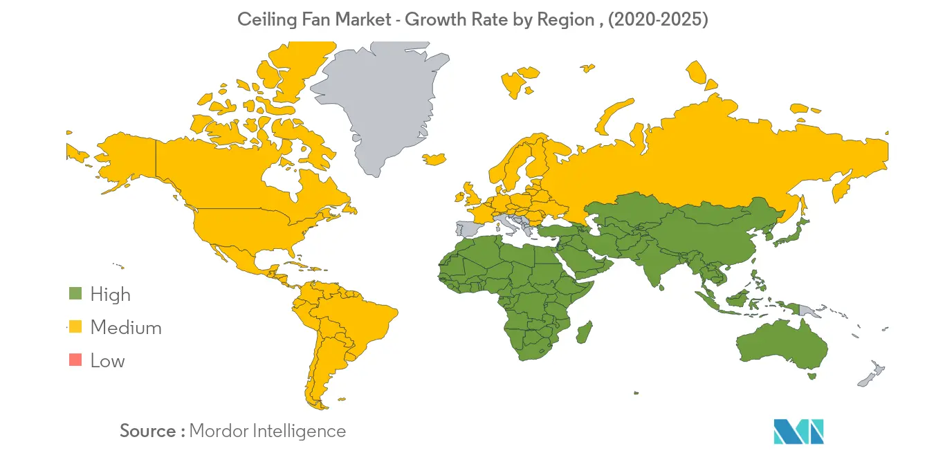 Рынок потолочных вентиляторов – темпы роста по регионам (2020–2025 гг.)