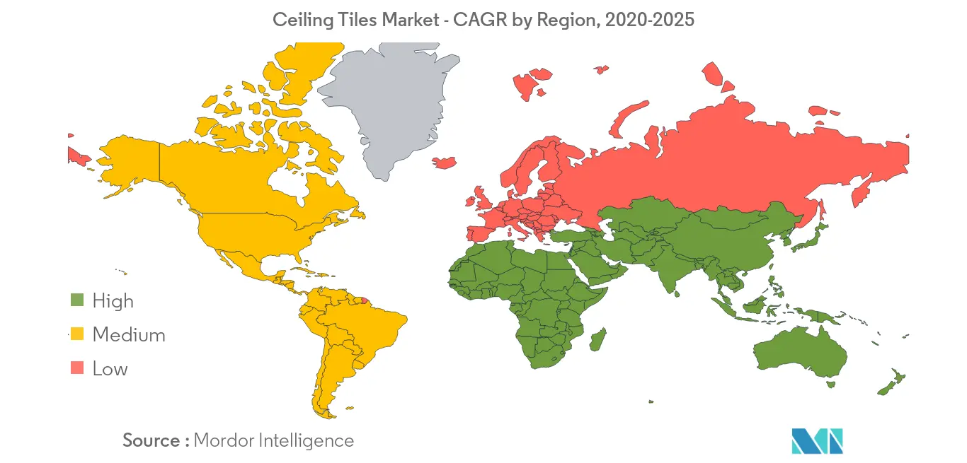 Markt für Deckenplatten - CAGR nach Region, 2020-2025