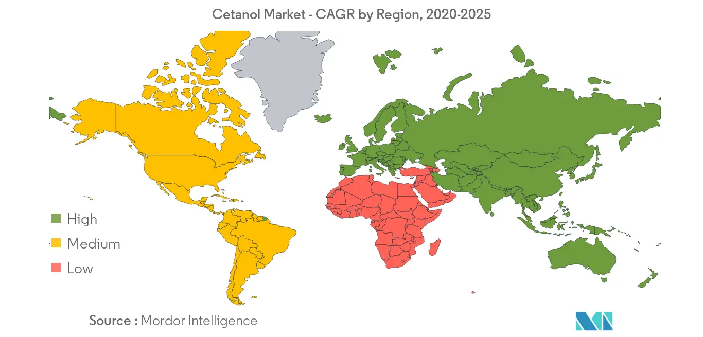 Mercado de cetanol (álcool cetílico) Tendências Crescimento geográfico do mercado de cetanol