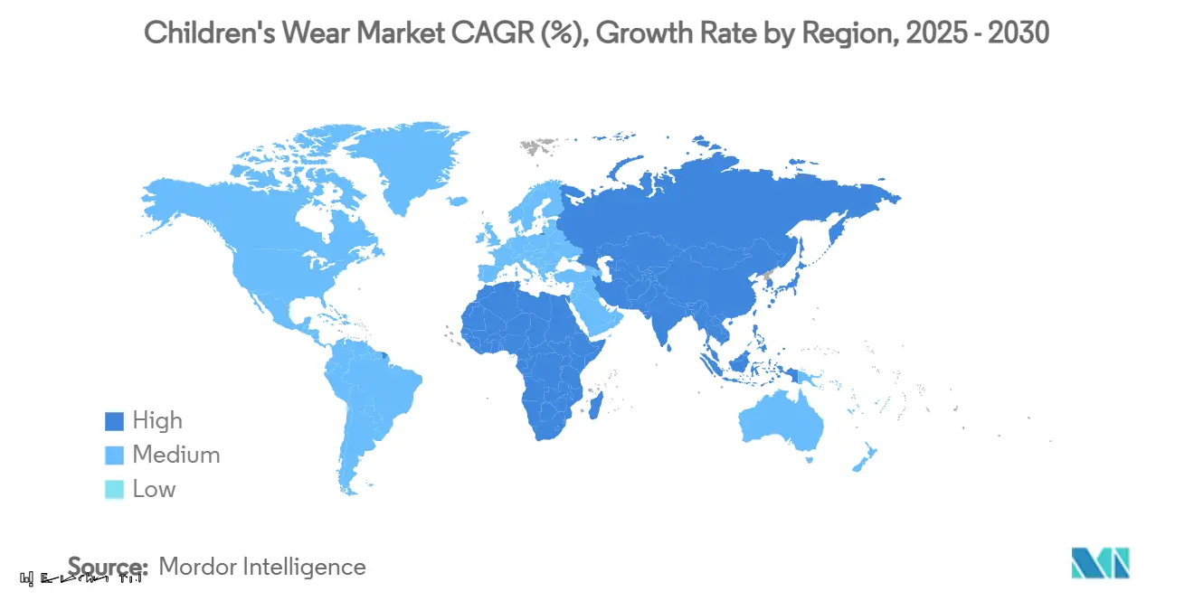 Mercado de ropa infantil CAGR (%), tasa de crecimiento por región