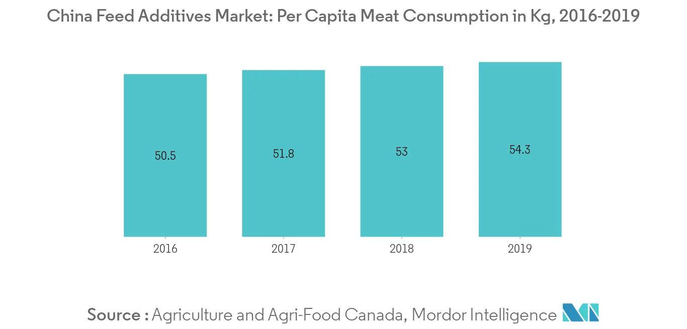 China Feed Additives Market, Per Capita Meat Consumption, in Kg, 2016-2019
