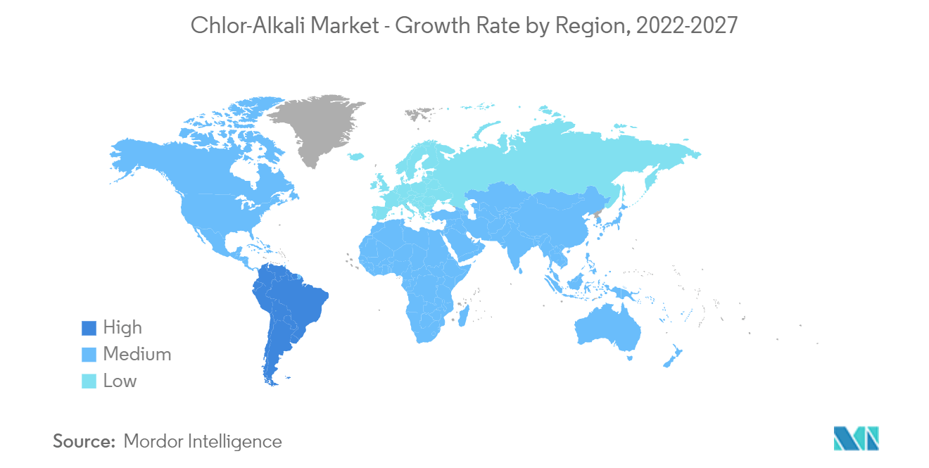 氯碱市场-按地区增长率，2022-2027