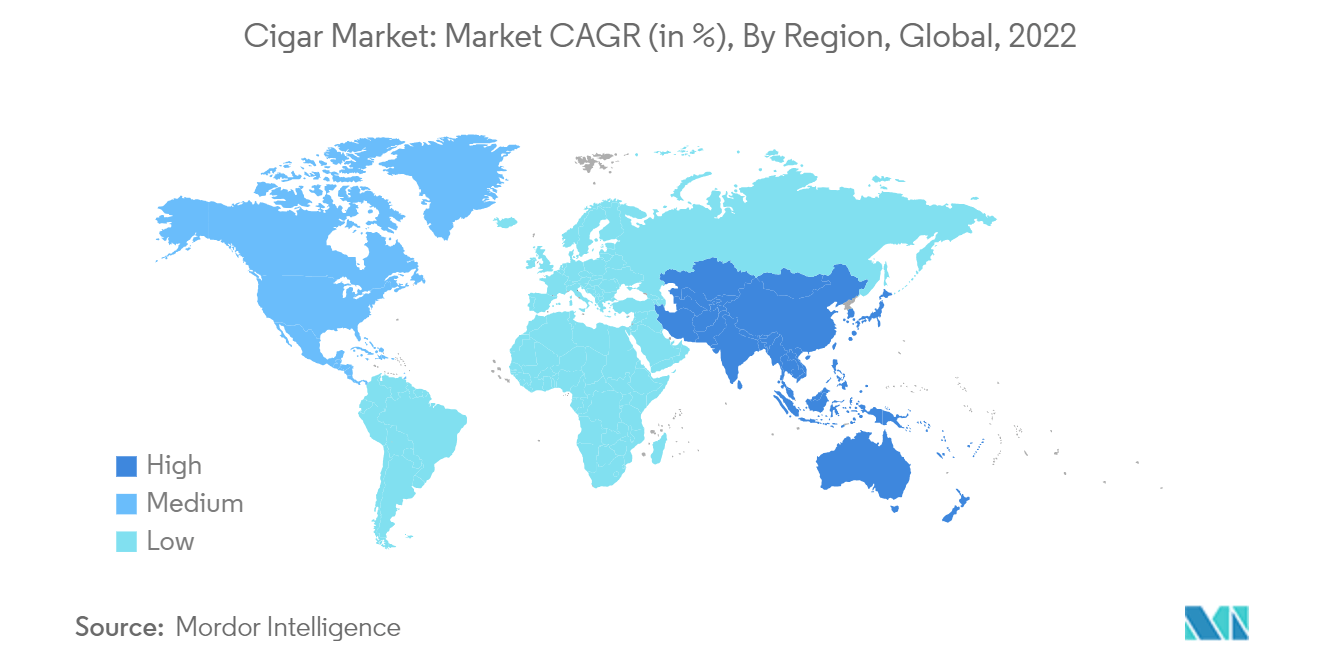 Mercado de charutos participação de mercado (%), por região, global, 2021