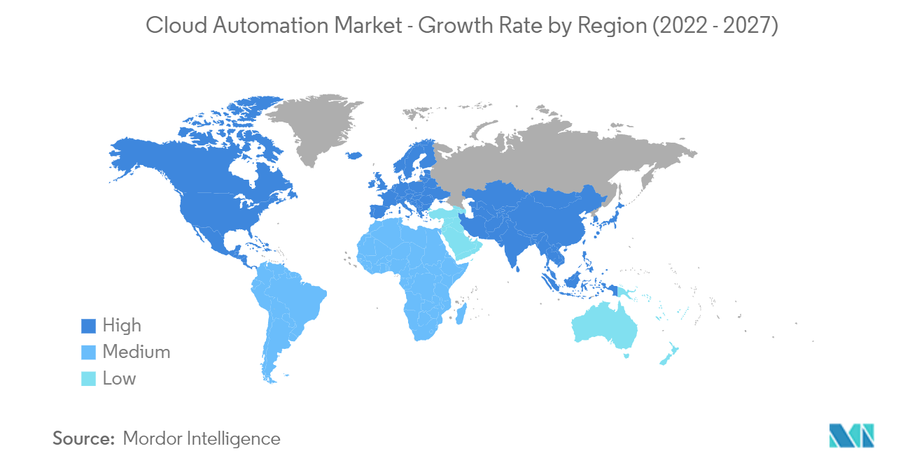 クラウドオートメーション市場 - 地域別成長率（2022年〜2027年）
