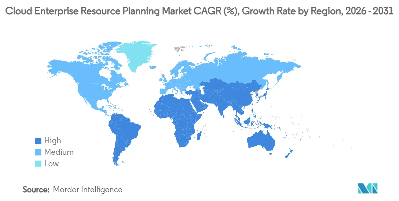 Cloud-Markt für Enterprise Resource Planning CAGR (%), Wachstumsrate nach Region