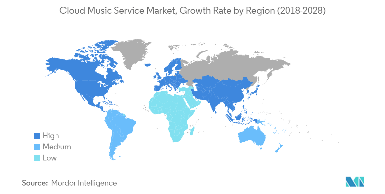 Cloud Music Service Market, Growth Rate by Region (2018-2028)
