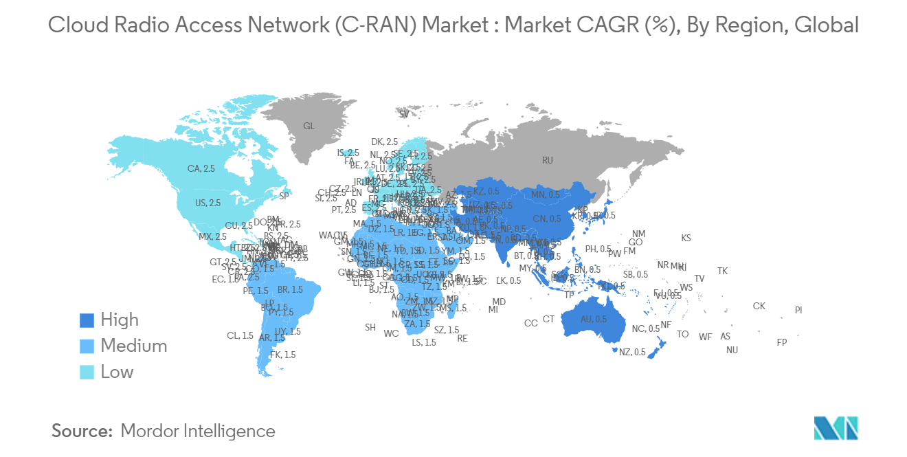 Cloud Radio Access Network (C-RAN) Market : Market CAGR (%), By Region, Global