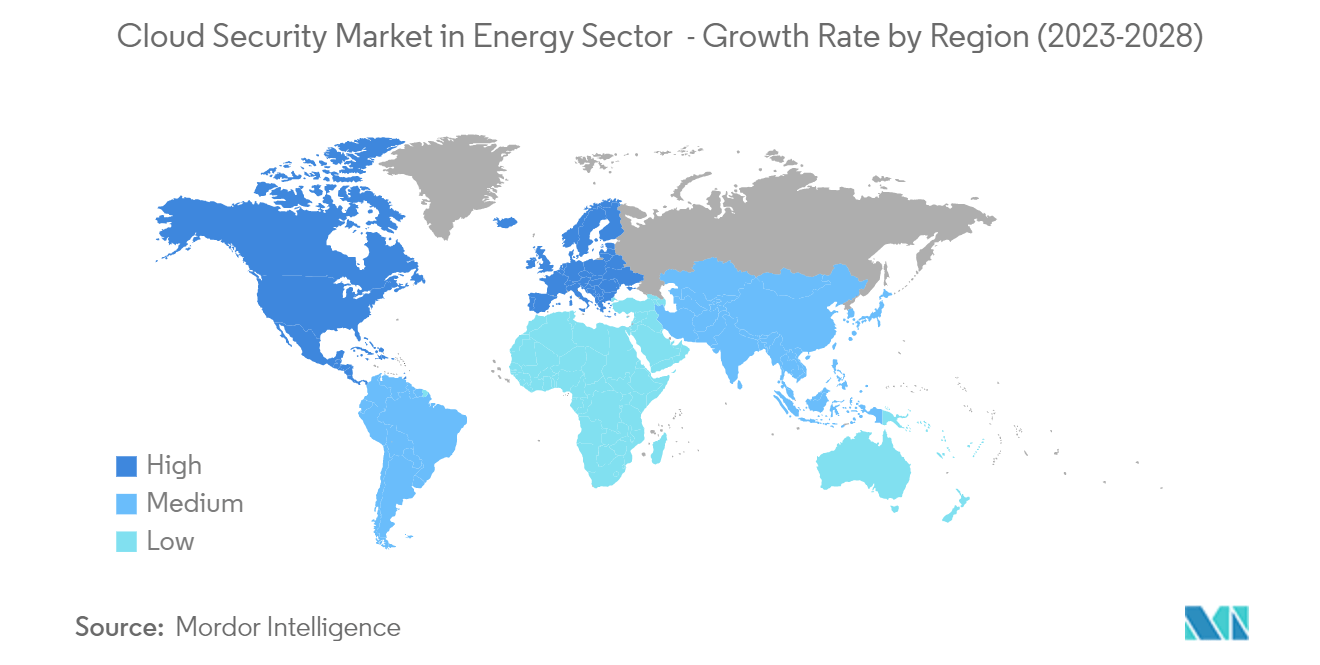 エネルギー分野のクラウドセキュリティ市場：地域別成長率（2023年～2028年）