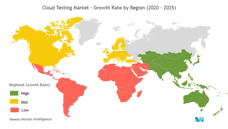 Mercado de pruebas en la nube tasa de crecimiento por región (2020-2025)