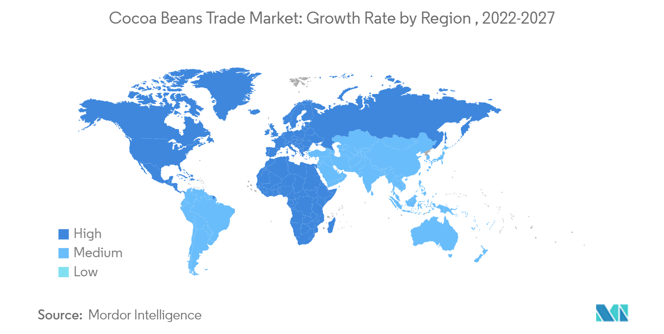 Marché commercial des fèves de cacao – Marché commercial des fèves de cacao&nbsp; taux de croissance par région, 2022-2027