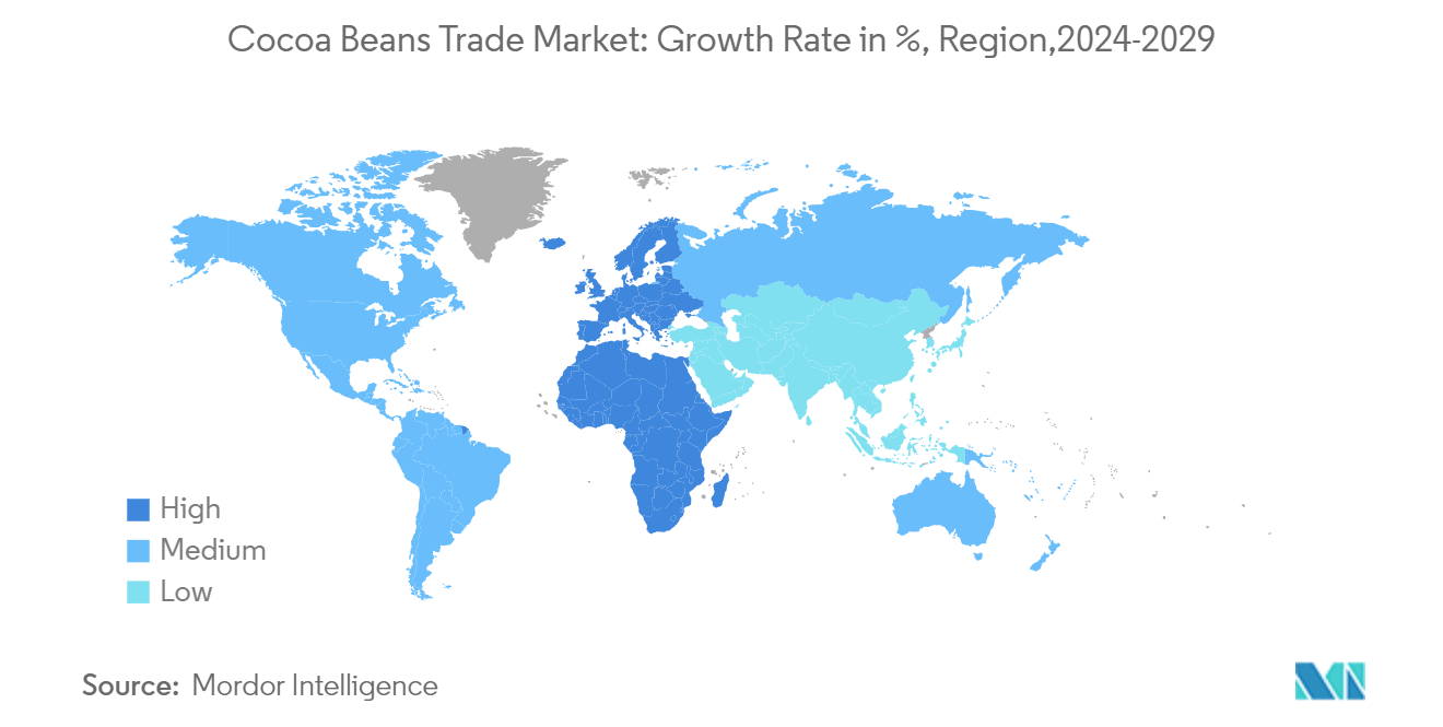 Cocoa Beans Trade Market: Growth Rate in %, Region,2024-2029