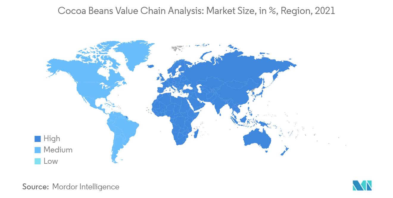 Cocoa Bean Value Chain Analysis Market - Market Size, in %, Region, 2021