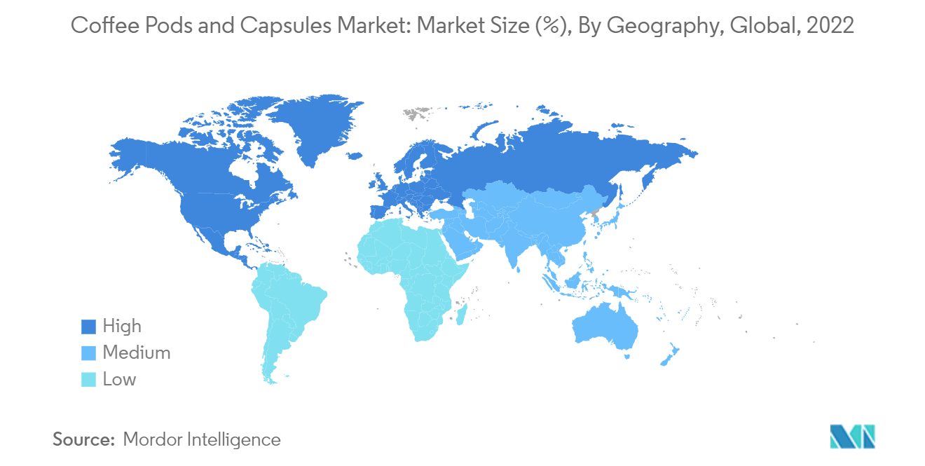 Thị trường viên nang và vỏ cà phê Quy mô thị trường (%), Theo địa lý, Toàn cầu, 2022
