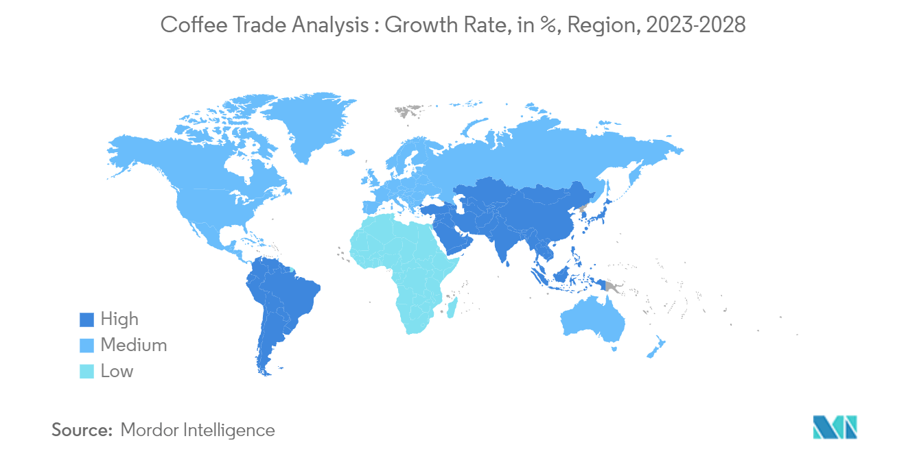 Marché danalyse du commerce du café&nbsp; taux de croissance, en %, région, 2023-2028