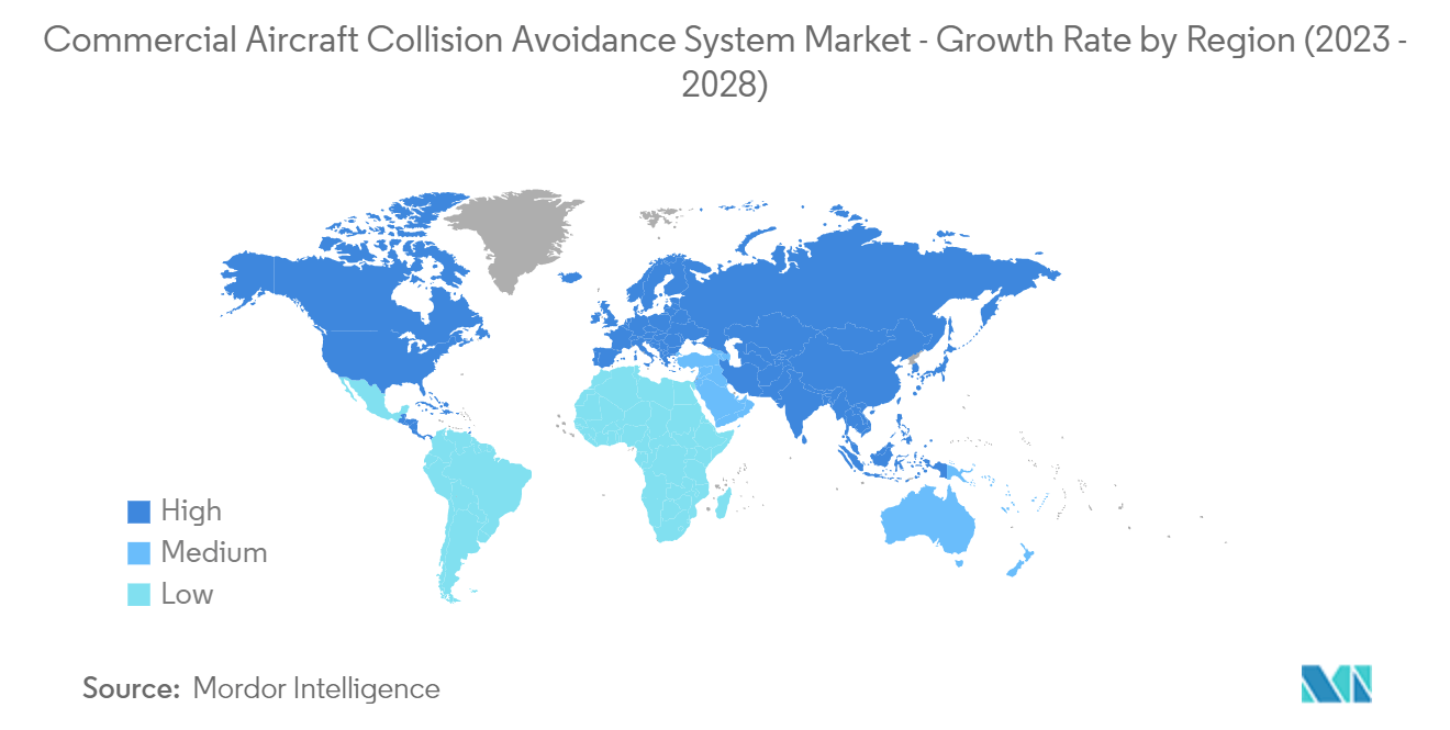 民間航空機衝突回避システム市場 - 地域別成長率（2023年〜2028年）