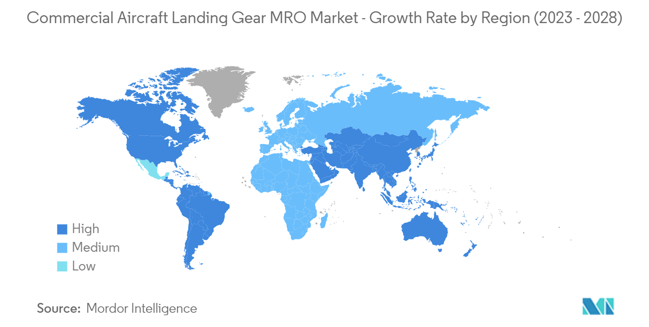 Commercial Aircraft Landing Gear MRO Market - Growth Rate by Region (2023 - 2028)